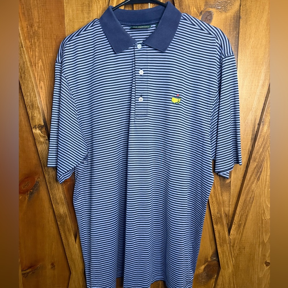 Amen Corner Masters Polo Shirt 100% Prima Cotton Golf Blue Striped Size Large